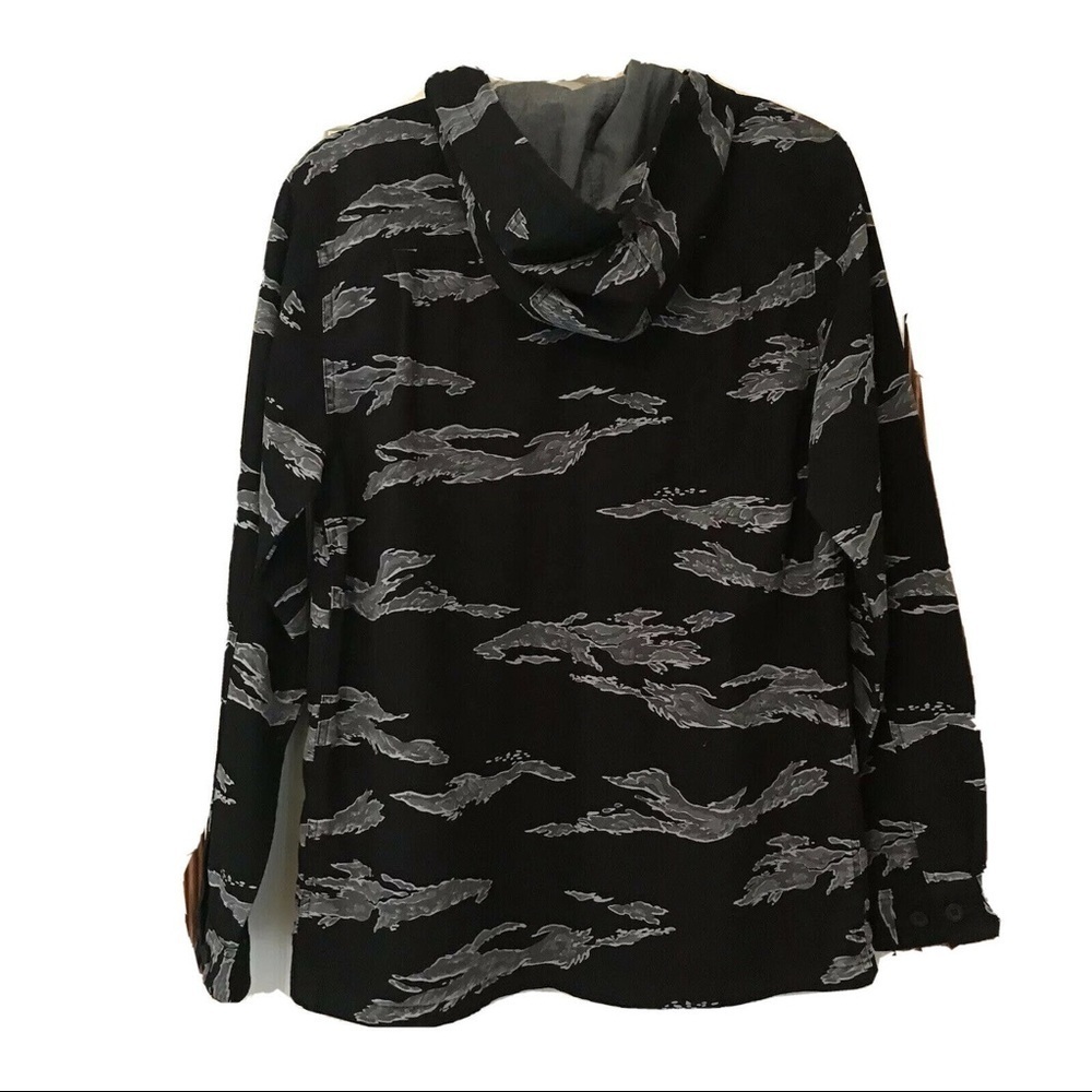 Vans Hooded Canvas Shirt Jacket Black Gray Flames Mens